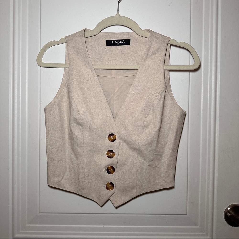 Caara Beige Linen Blend Buttoned Vest XS